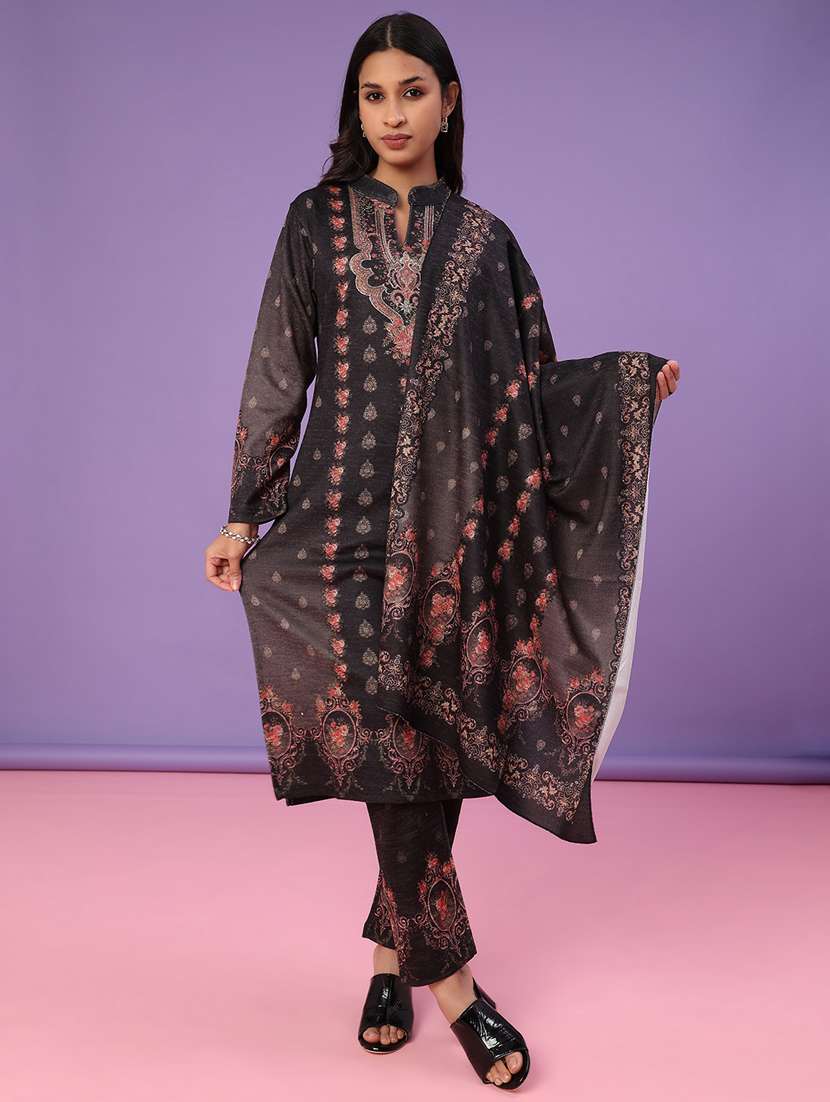 women printed long sleeve kurta pant with dupatta set - 22094396 -  Standard Image - 1