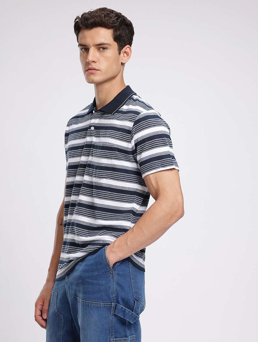 men striped short sleeve regular fit polo t-shirt - 22094411 -  Standard Image - 1