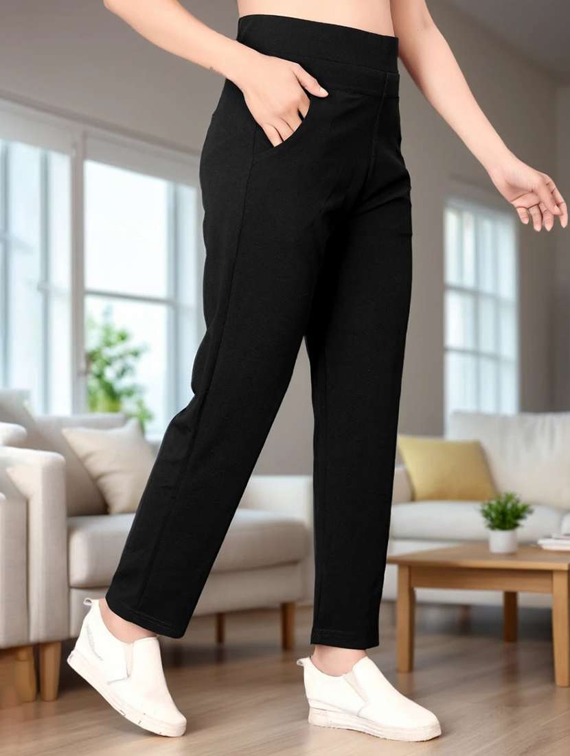 women solid mid rise straight trouser - 22094422 -  Standard Image - 1