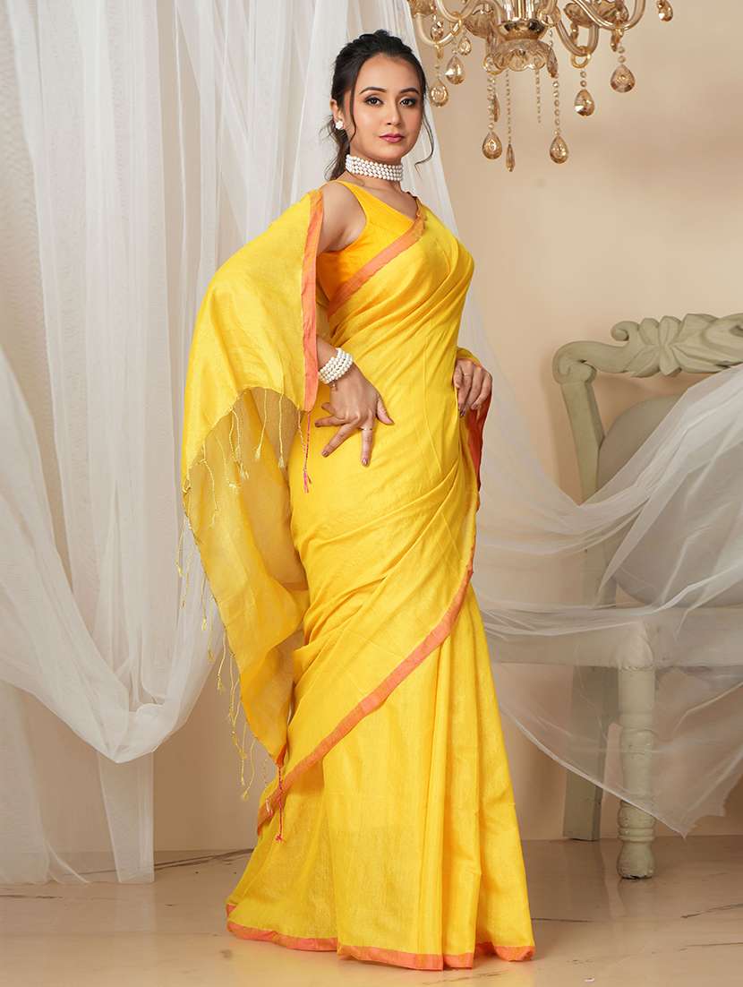 women solid handloom saree with blouse - 22094443 -  Standard Image - 1