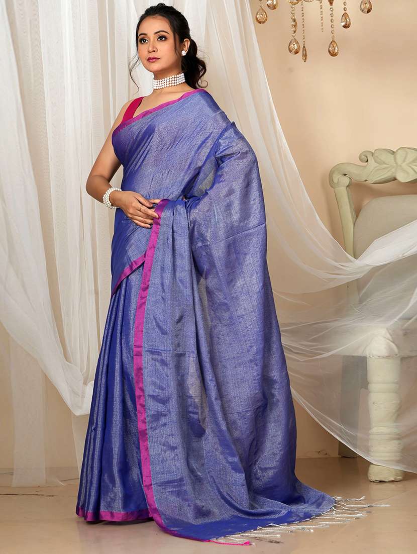 women solid handloom saree with blouse - 22094444 -  Standard Image - 1