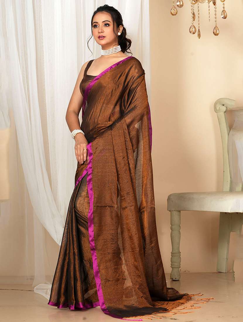 women solid handloom saree with blouse - 22094447 -  Standard Image - 1