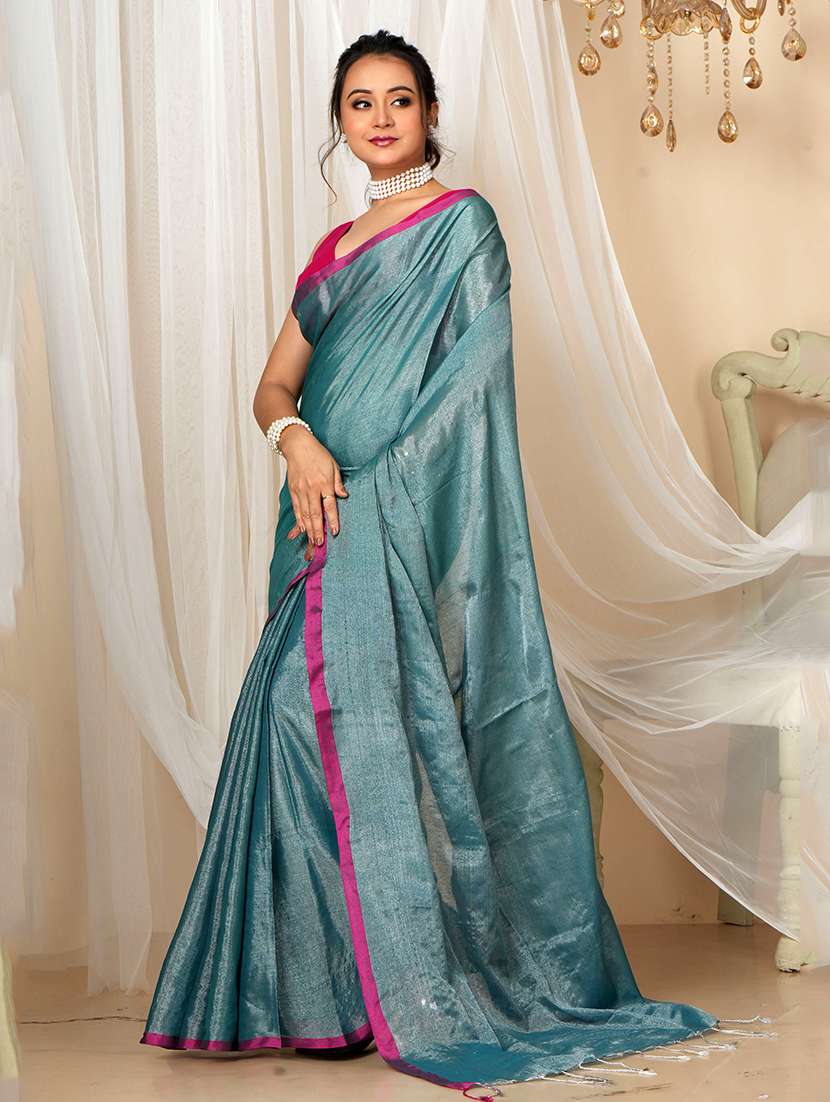 women solid handloom saree with blouse - 22094448 -  Standard Image - 1