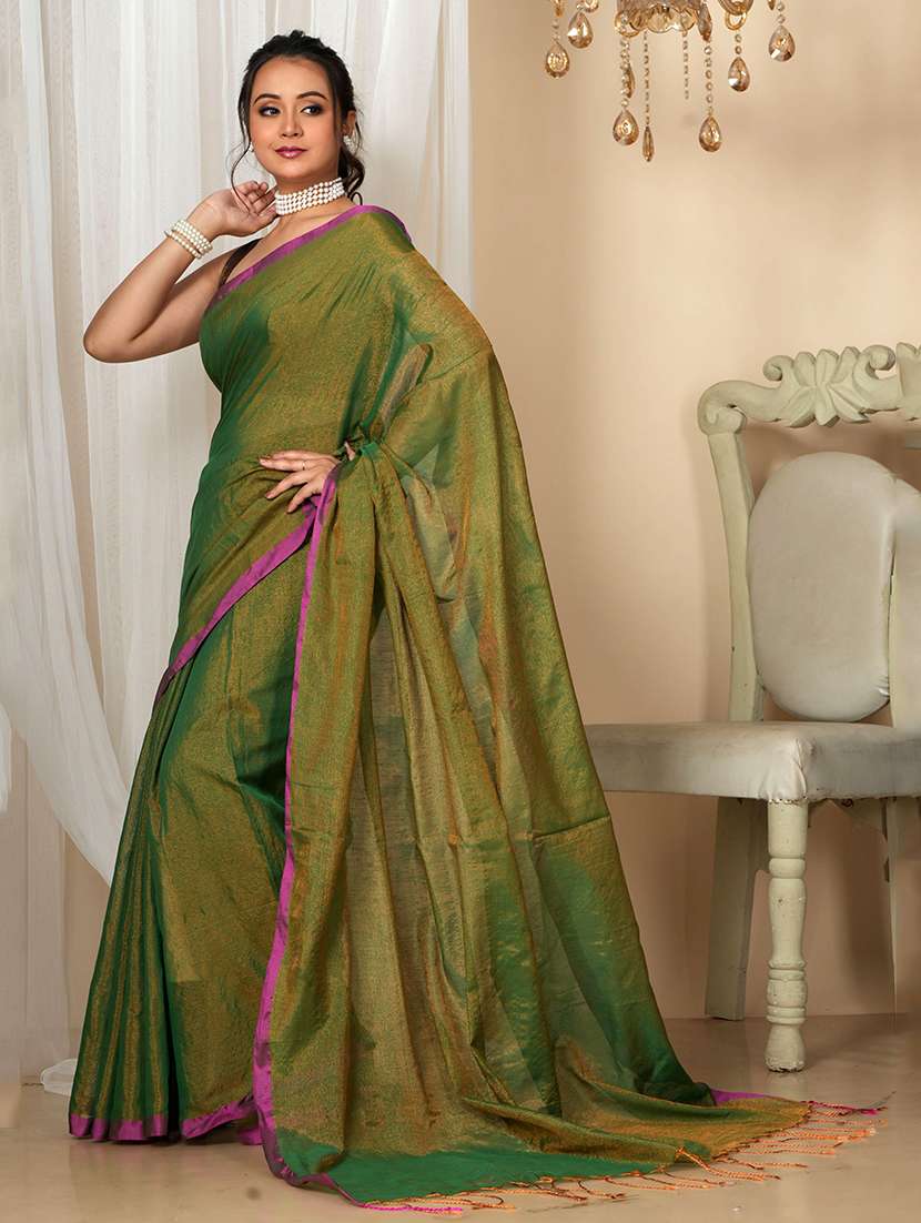 women solid handloom saree with blouse - 22094449 -  Standard Image - 1