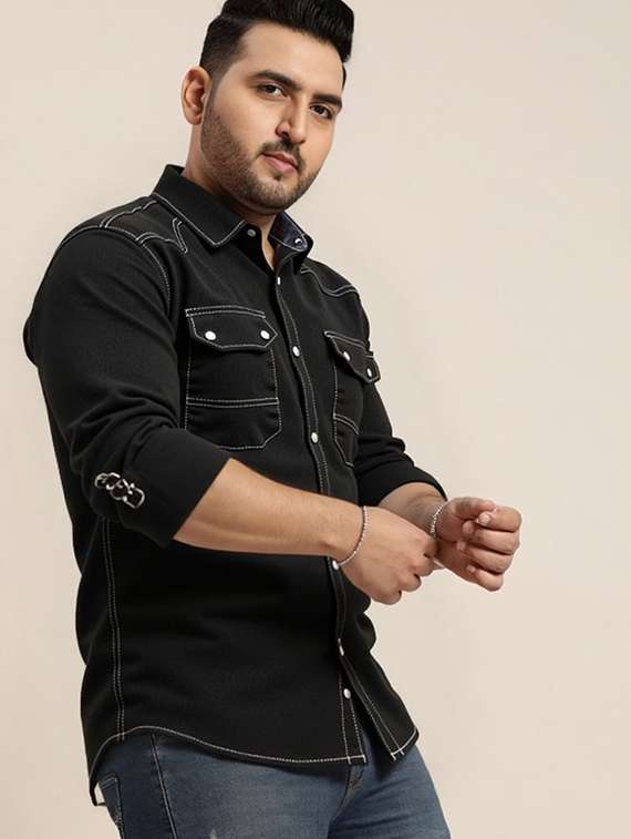 men solid long sleeve regular fit denim casual shirt - 22094473 -  Standard Image - 1