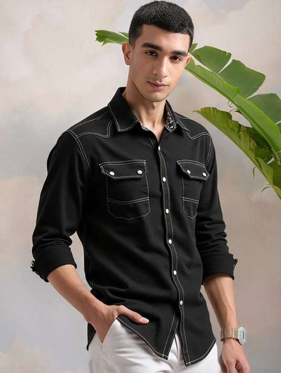 men solid long sleeve regular fit denim casual shirt - 22094497 -  Standard Image - 1