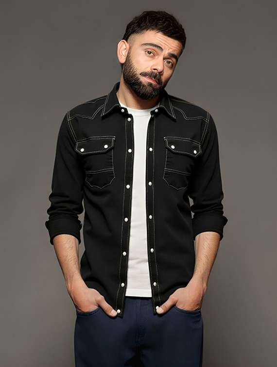 men solid long sleeve regular fit denim casual shirt - 22094498 -  Standard Image - 1