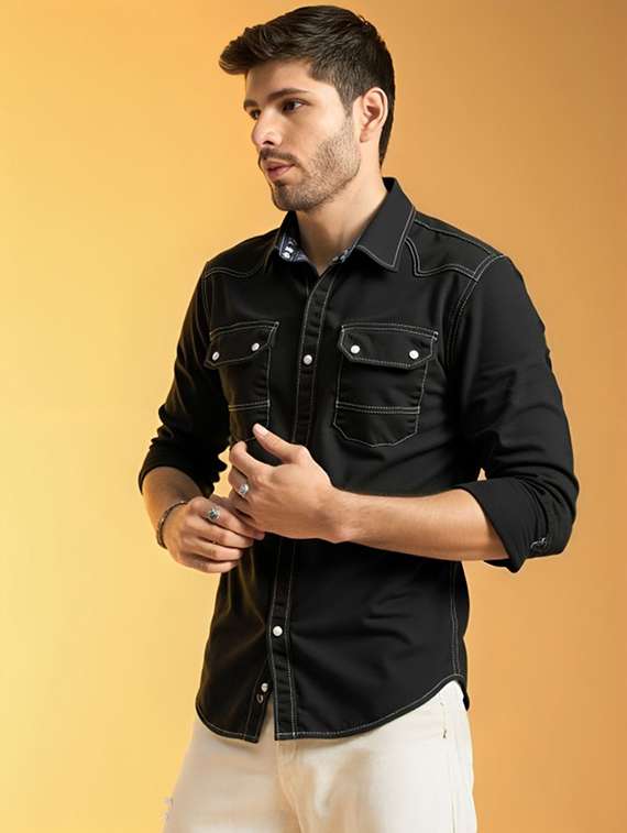 men solid long sleeve regular fit denim casual shirt - 22094502 -  Standard Image - 1