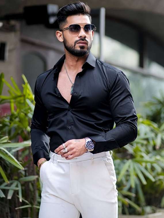 men solid long sleeve slim fit casual shirt - 22094515 -  Standard Image - 1