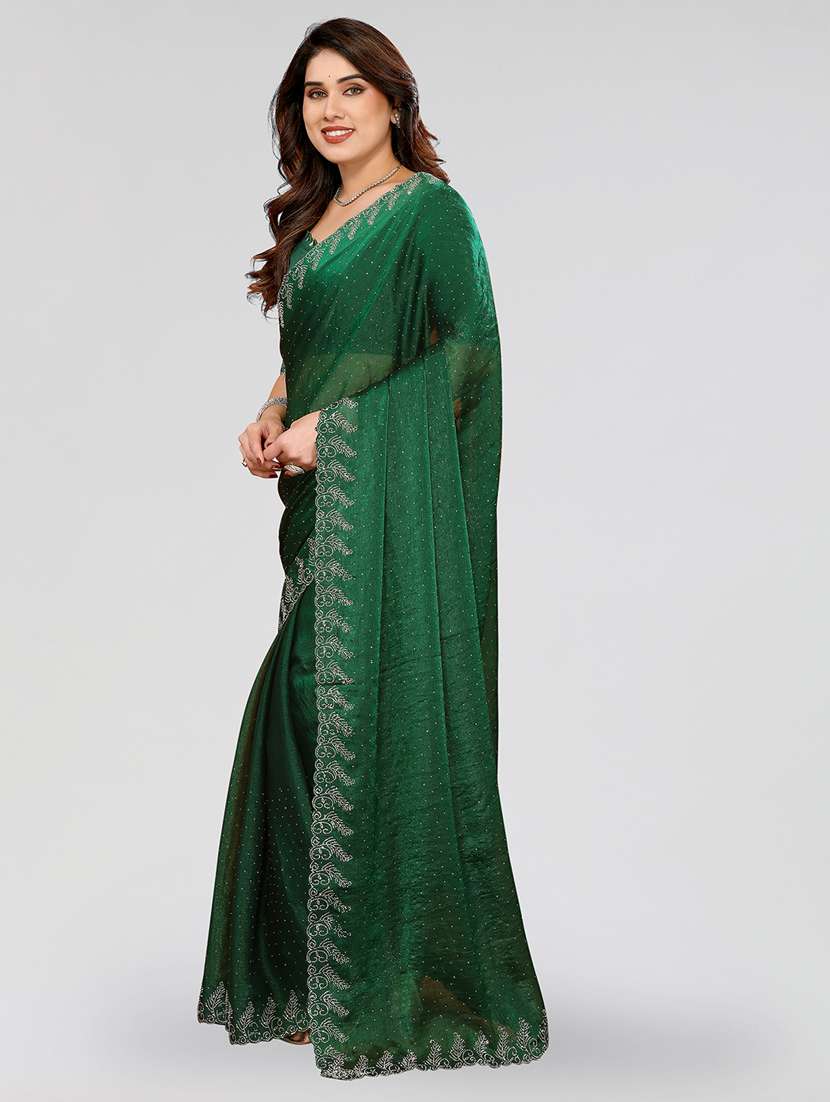 women solid with work embellished saree with blouse - 22100073 -  Standard Image - 1