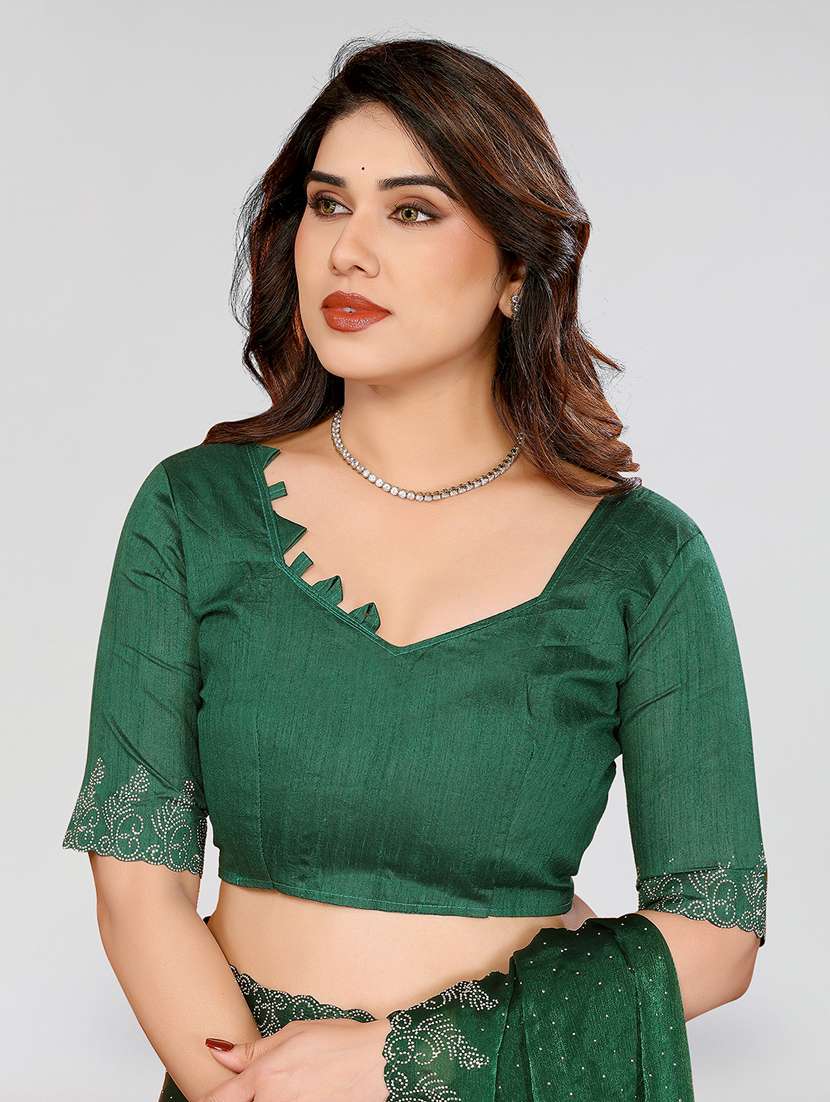 women solid with work embellished saree with blouse - 22100073 - Standard Image - 4