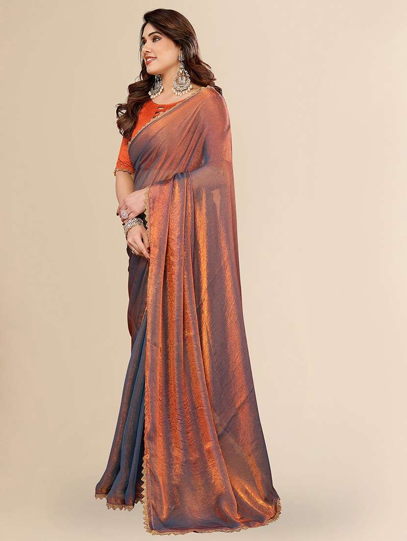 women solid with embellished bordered saree with blouse - 22100384 -  Standard Image - 1