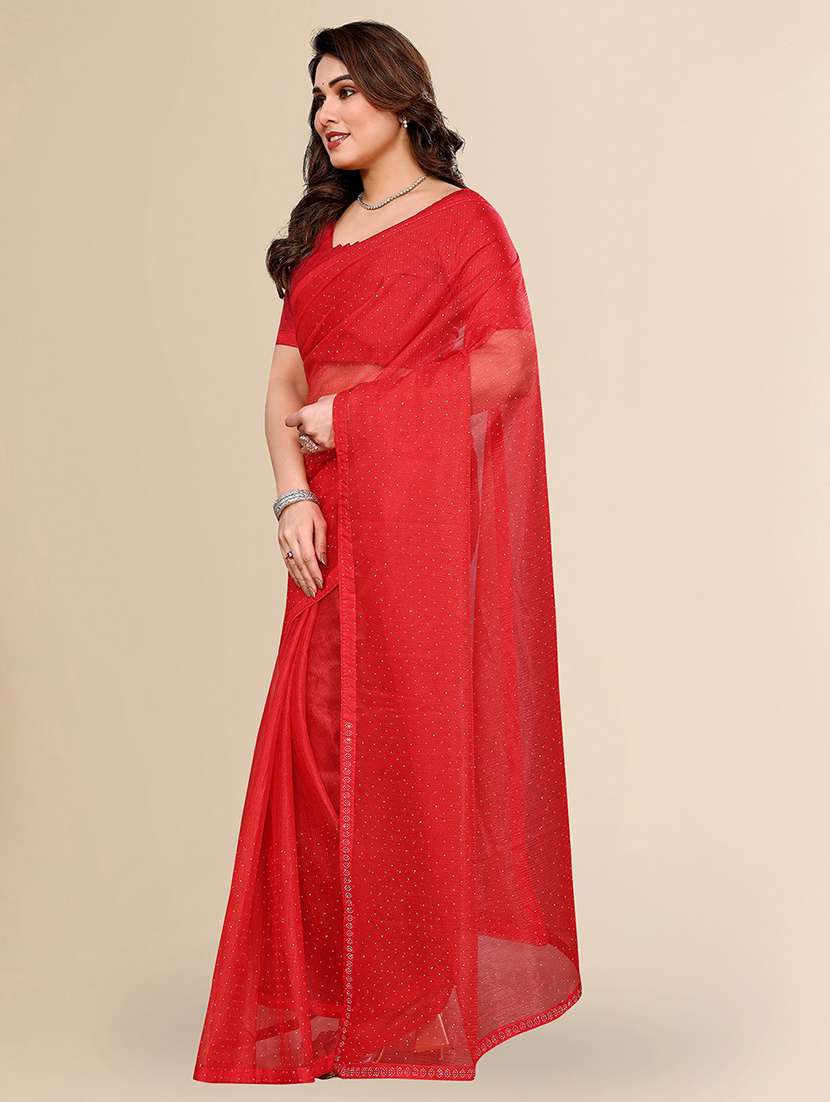 women solid with work embellished saree with blouse - 22100413 -  Standard Image - 1