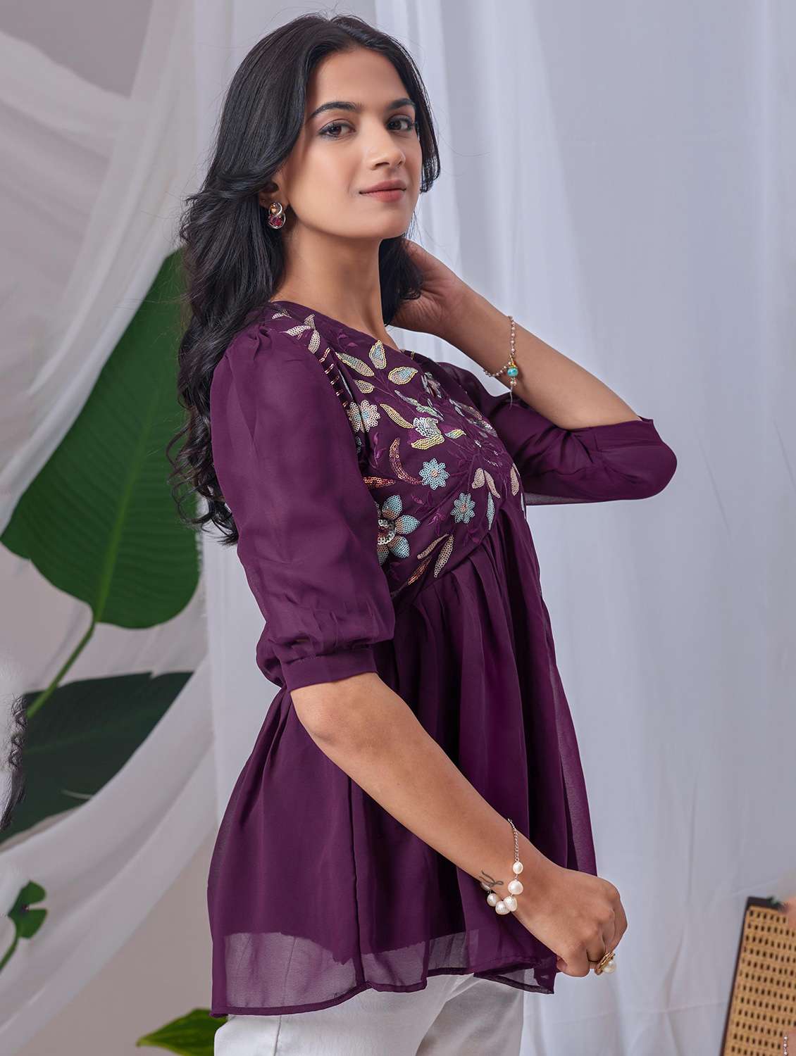 women embroidered v neck ethnic top - 22100794 -  Standard Image - 1