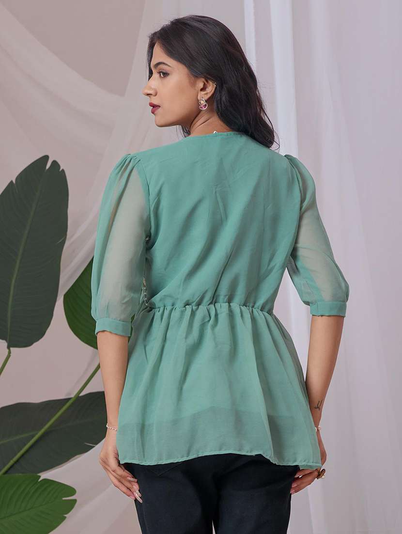 women embroidered v neck ethnic top - 22100866 -  Standard Image - 1