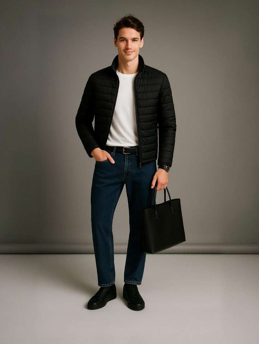 black polyester quilted & puffer jacket - 22100867 -  Standard Image - 4