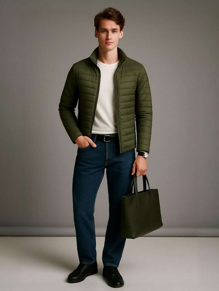 olive polyester quilted & puffer jacket - 22100869 -  Standard Image - 4