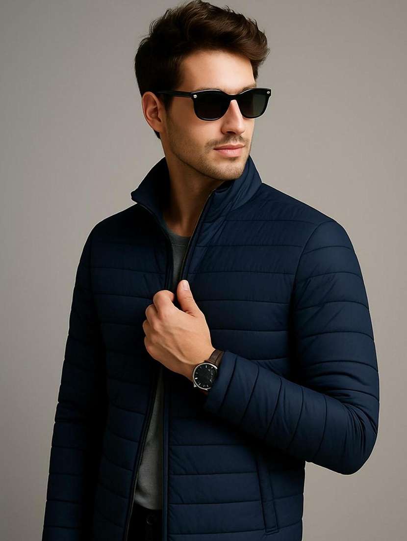 navy blue polyester quilted & puffer jacket - 22100870 - Standard Image - 1