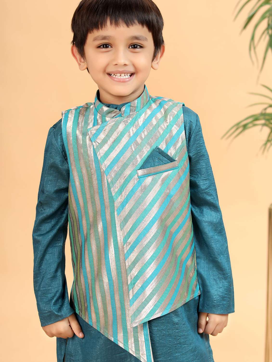 boys long sleeve kurta pyjama with jacket set - 22100907 -  Standard Image - 1