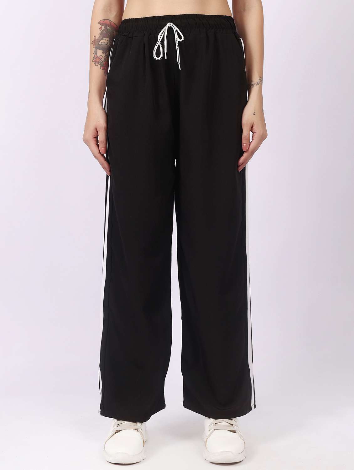 black polyester regular track pants