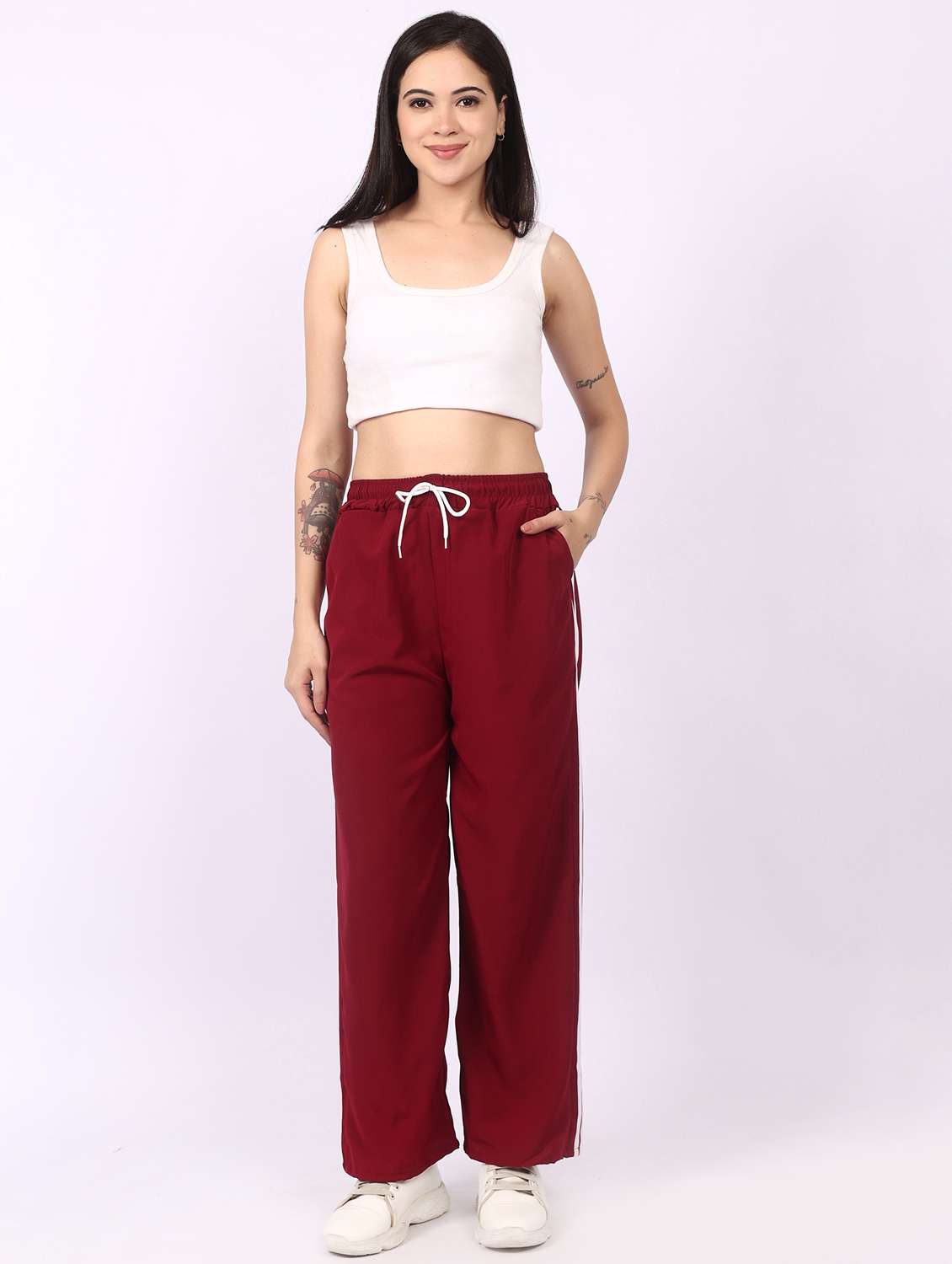 maroon lounge wear regular fit trackpants - 22100917 -  Standard Image - 6