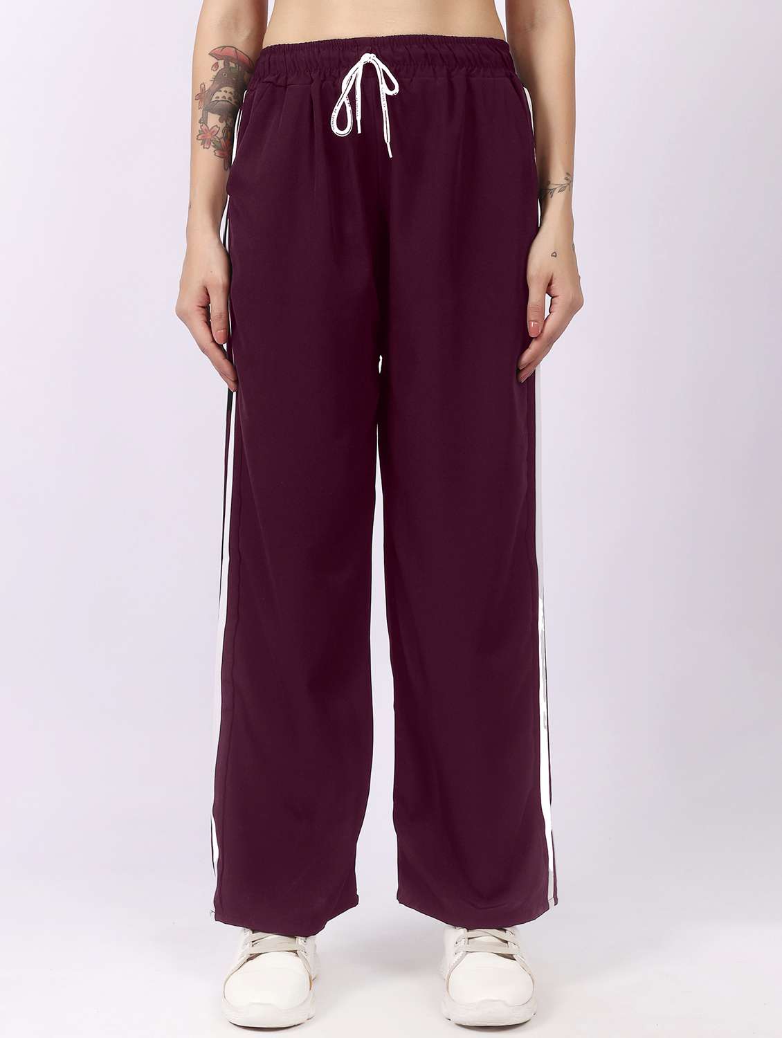 burgundy polyester regular track pants