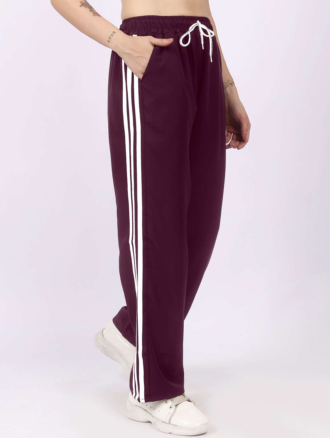 burgundy polyester regular track pants - 22100919 - Standard Image - 1