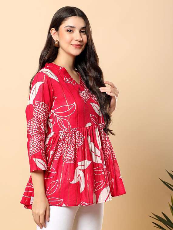 women printed three quarter sleeve flared top - 22100933 - Standard Image - 1
