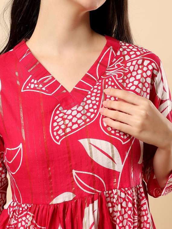 women printed three quarter sleeve flared top - 22100933 - Standard Image - 4
