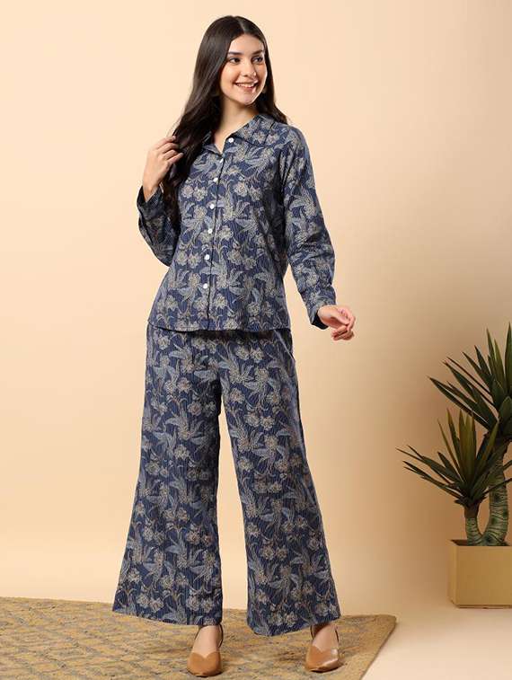 women floral long sleeve shirt & trouser co-ord set - 22100940 - Standard Image - 1
