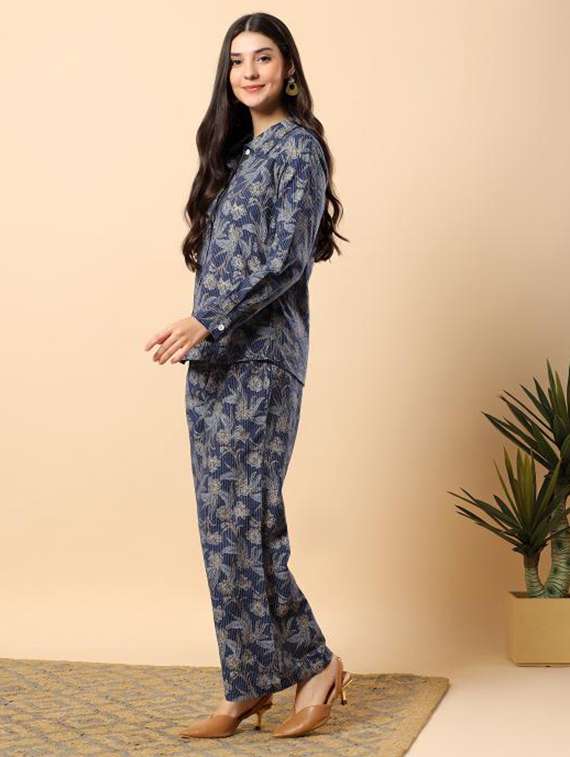 women floral long sleeve shirt & trouser co-ord set - 22100940 - Standard Image - 4