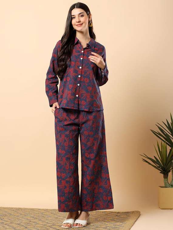 women floral long sleeve shirt & trouser co-ord set - 22100941 -  Standard Image - 1