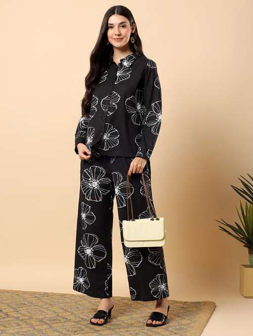 women floral long sleeve shirt & trouser co-ord set - 22100949 -  Standard Image - 0