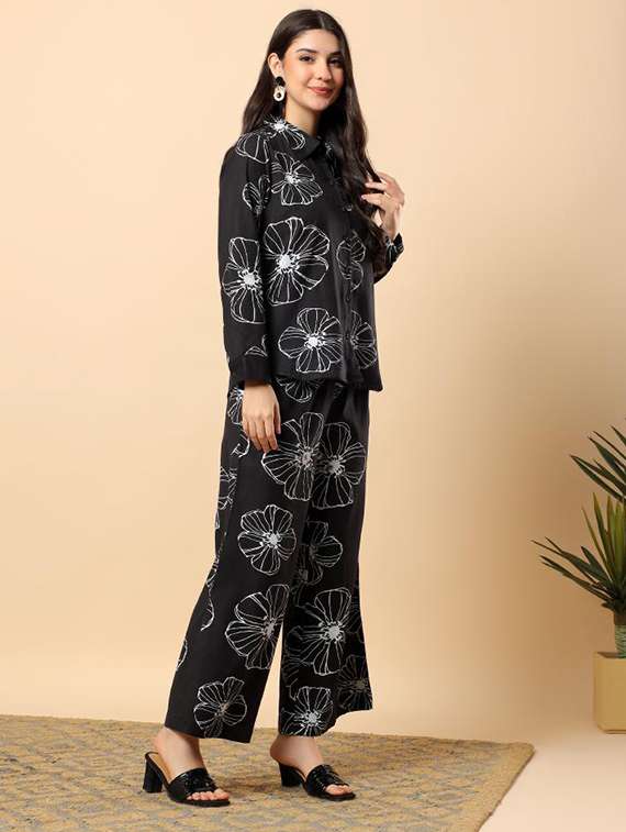 women floral long sleeve shirt & trouser co-ord set - 22100949 - Standard Image - 4
