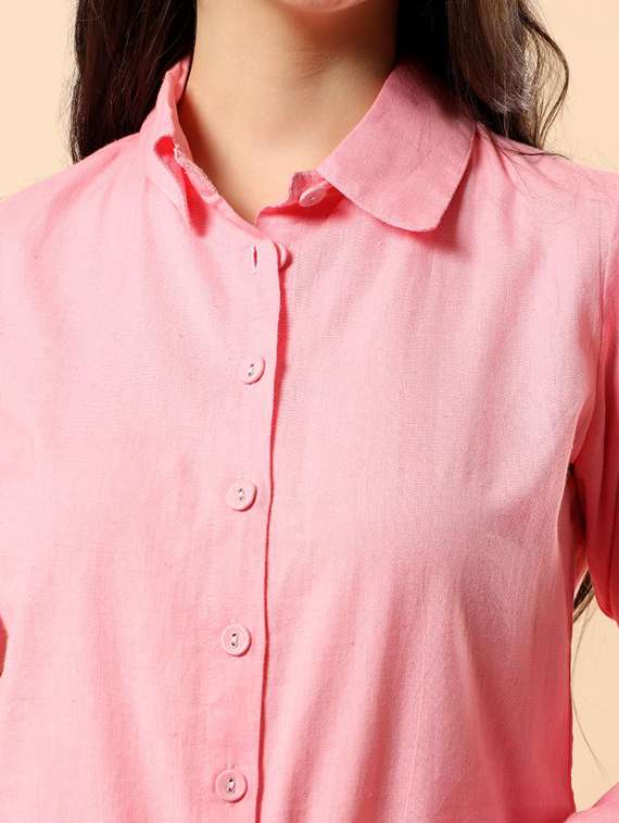 women solid long sleeve shirt & shorts co-ord set - 22100957 - Standard Image - 4