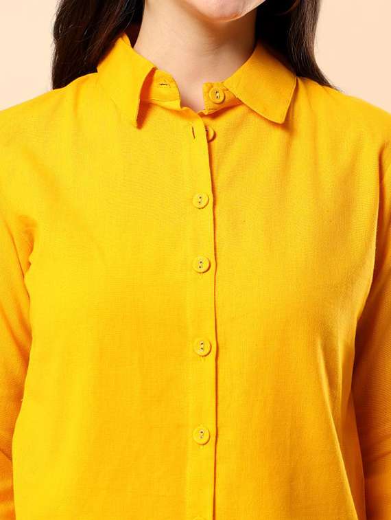 women solid long sleeve shirt & shorts co-ord set - 22100959 - Standard Image - 4
