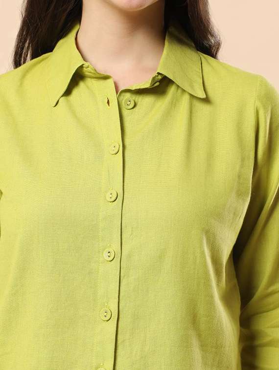 women solid long sleeve shirt & shorts co-ord set - 22100960 - Standard Image - 4