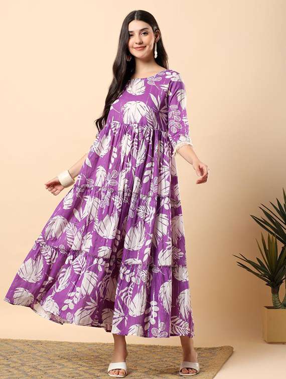 women printed round neck tiered ethnic dress - 22100963 -  Standard Image - 1