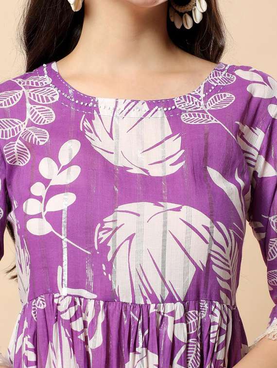 women printed round neck tiered ethnic dress - 22100963 - Standard Image - 4