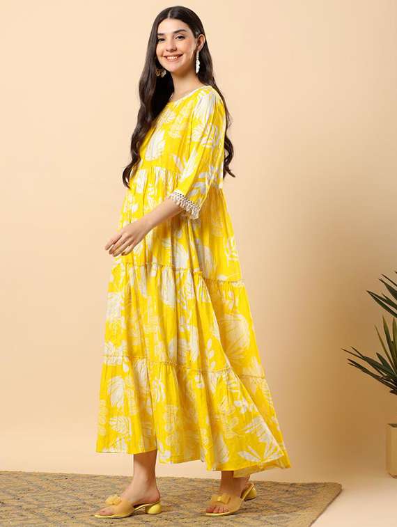 women printed round neck tiered ethnic dress - 22100964 - Standard Image - 1