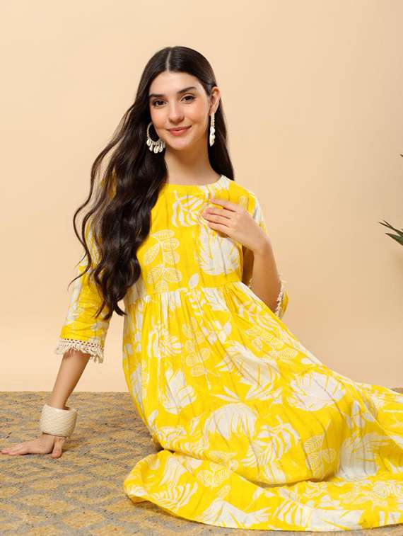 women printed round neck tiered ethnic dress - 22100964 - Standard Image - 4