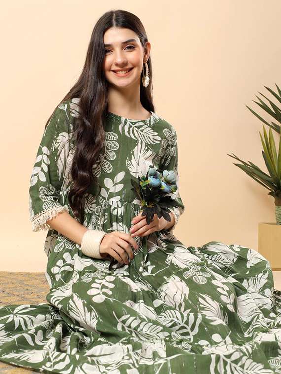 women printed round neck tiered ethnic dress - 22100966 -  Standard Image - 4