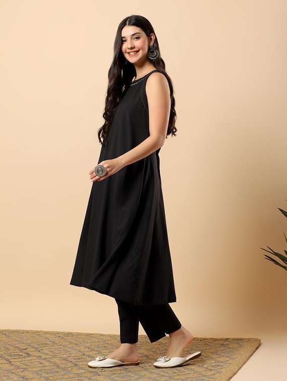 women solid round neck kurta pant set - 22100973 -  Standard Image - 1