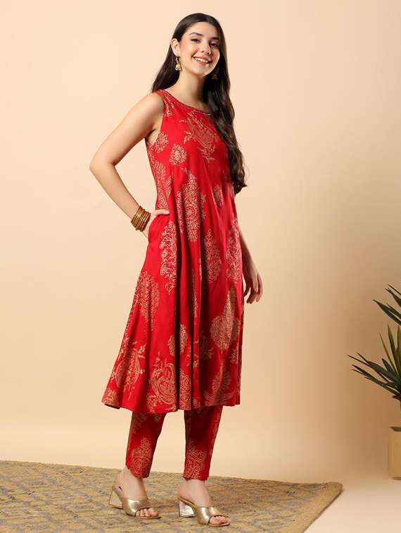 women foil printed round neck kurta pant set - 22100978 -  Standard Image - 1