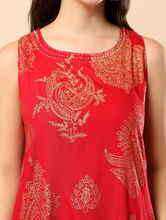 women foil printed round neck kurta pant set - 22100978 -  Standard Image - 4