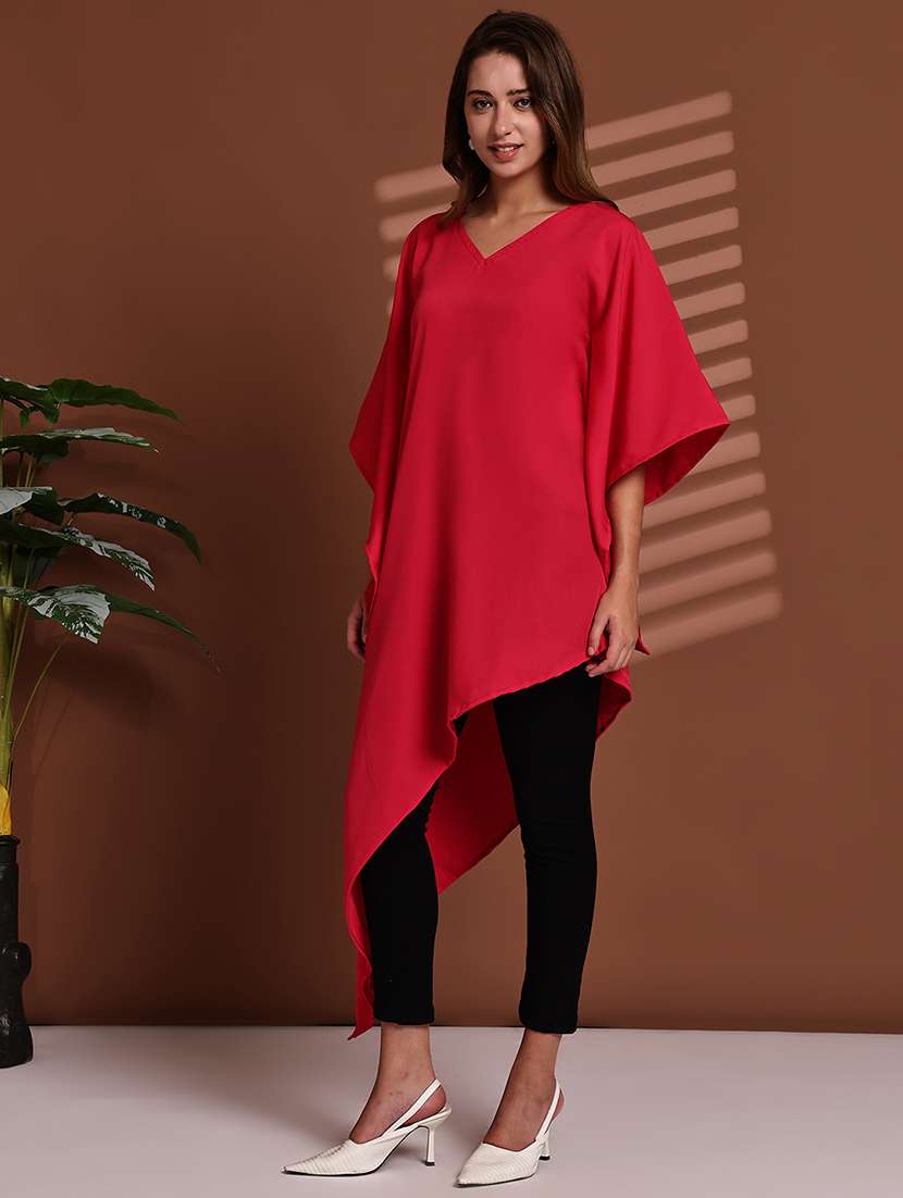 women solid kimono sleeve asymmetric kaftan top - 22100979 - Standard Image - 1