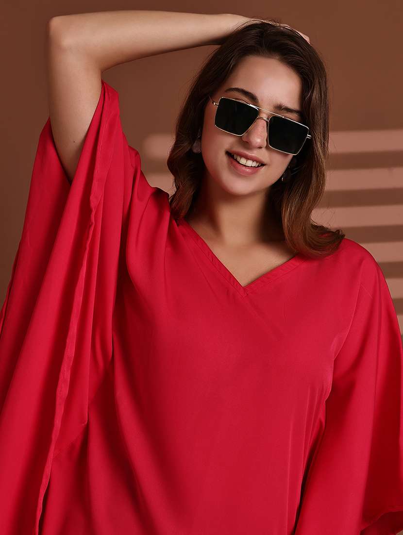 women solid kimono sleeve asymmetric kaftan top - 22100979 - Standard Image - 4