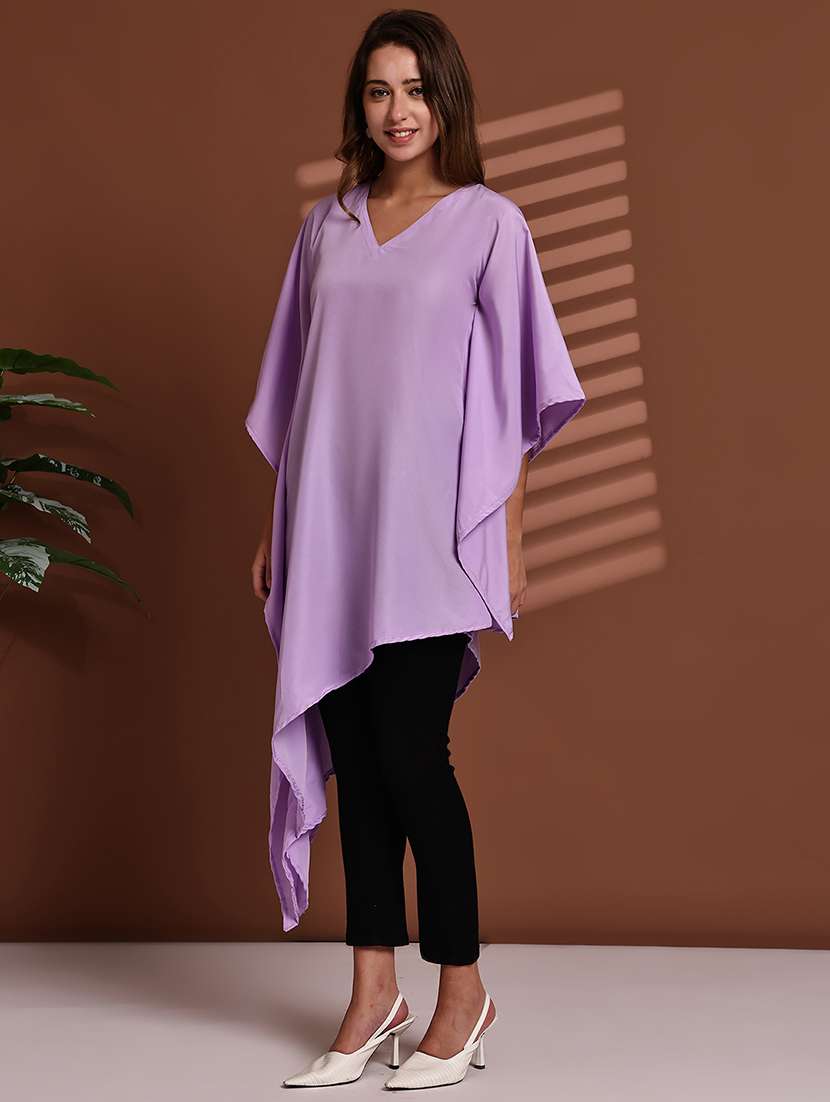 women solid kimono sleeve asymmetric kaftan top - 22100980 -  Standard Image - 1