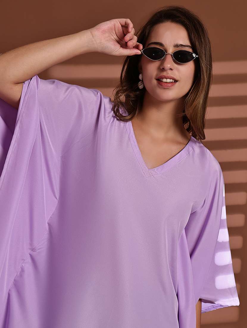 women solid kimono sleeve asymmetric kaftan top - 22100980 - Standard Image - 4