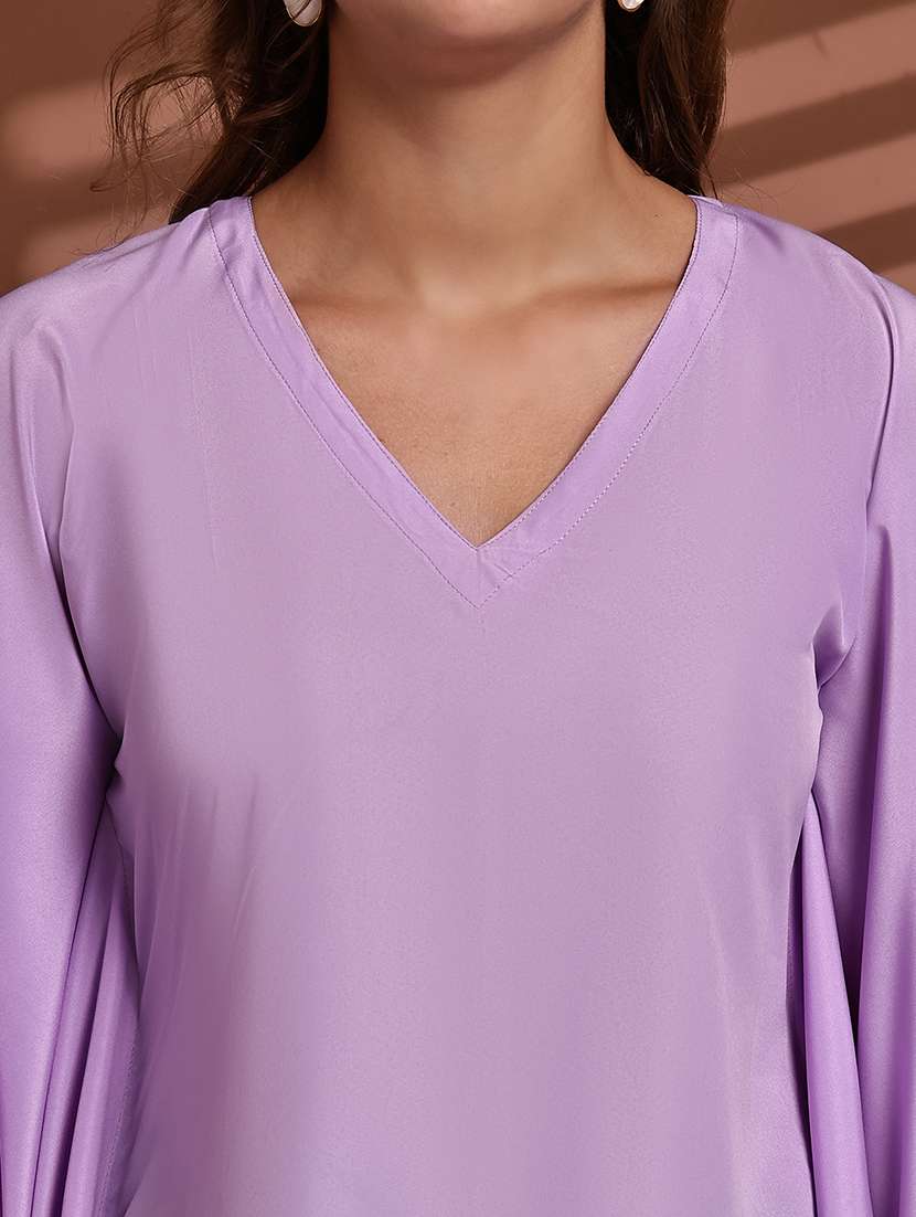women solid kimono sleeve asymmetric kaftan top - 22100980 - Standard Image - 6